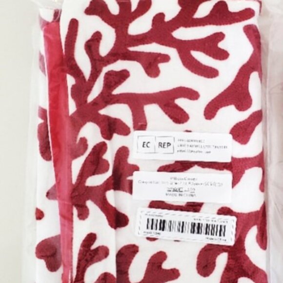 Coastal Charm Red Coral Embroidered  Pillow Cover- Indoor Costal Decor - Picture 2 of 2